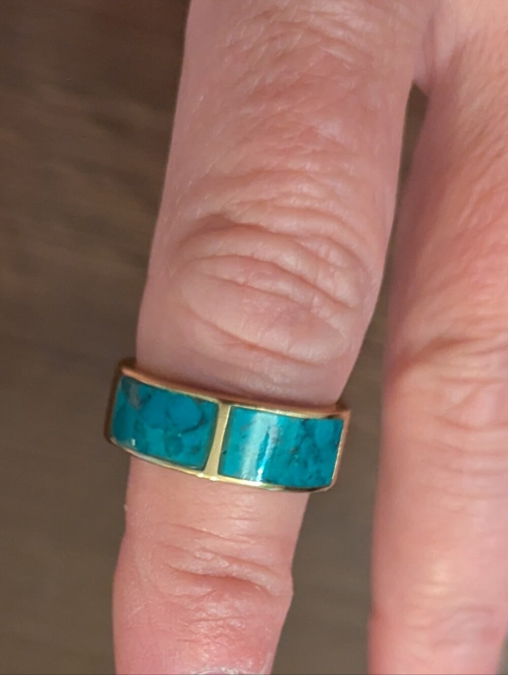 Barse Thailand Genuine Stone Turquoise Gold Ring Vintage New, Size 9